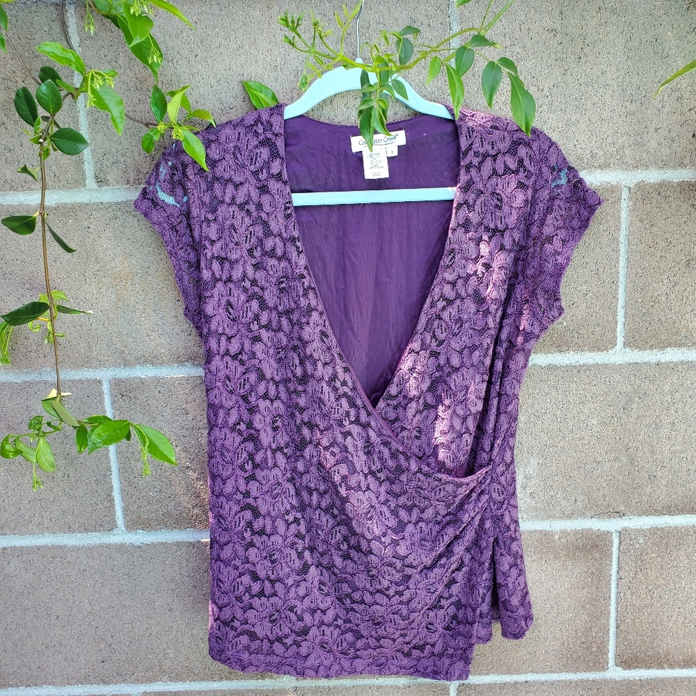 Vinatge purple Coldwater creek lace surplice top